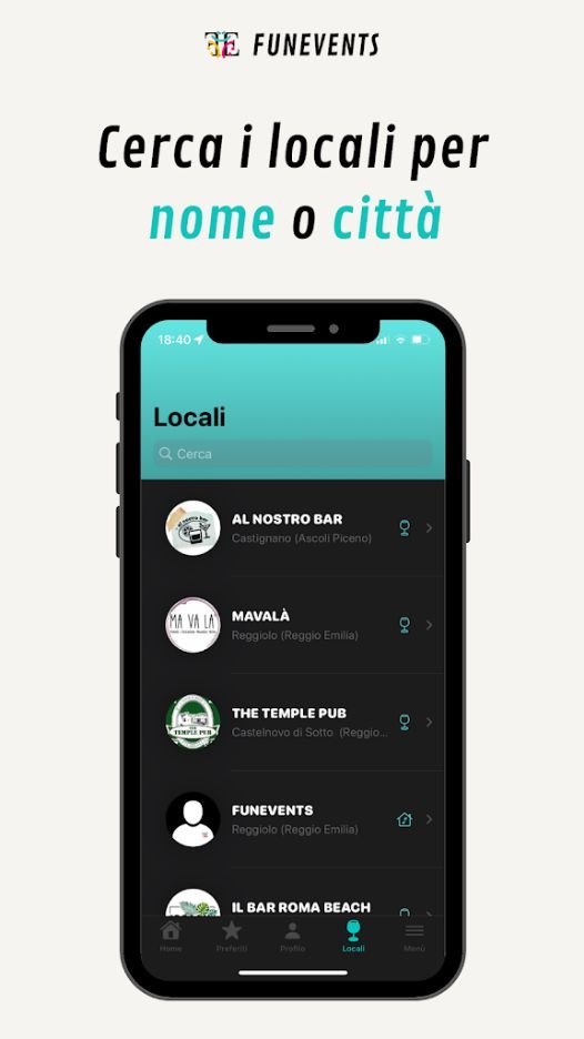 Ricerca dei locali in FunEvents